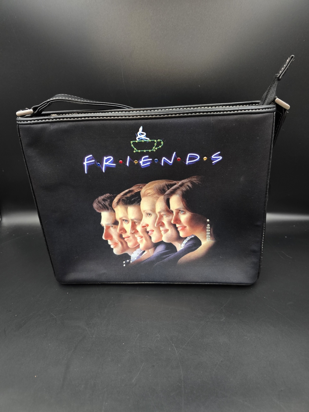 Black FRIENDS Logo Shoulder Bag with Cast Art